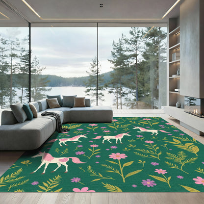 Green Floral Unicorn Meadow Rug