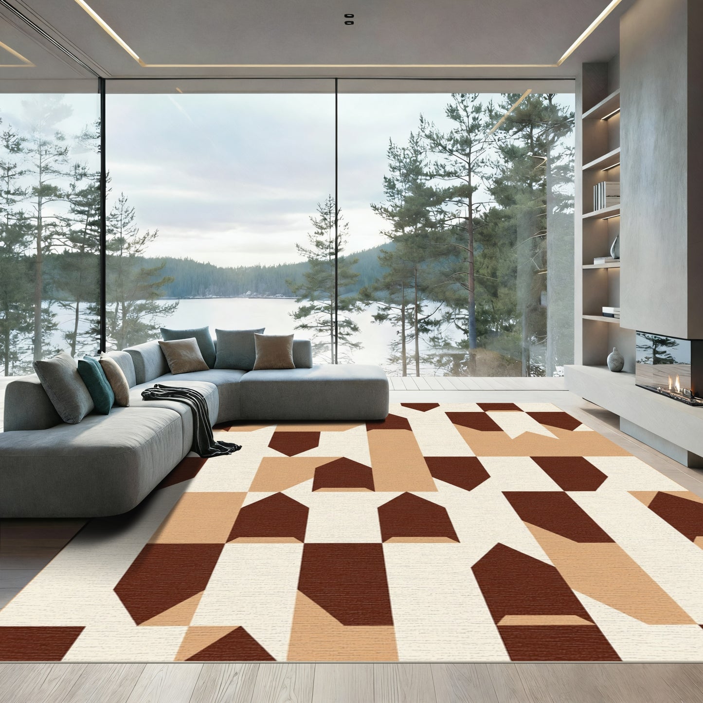 Geometric Earth Tones Abstract Houses Rug