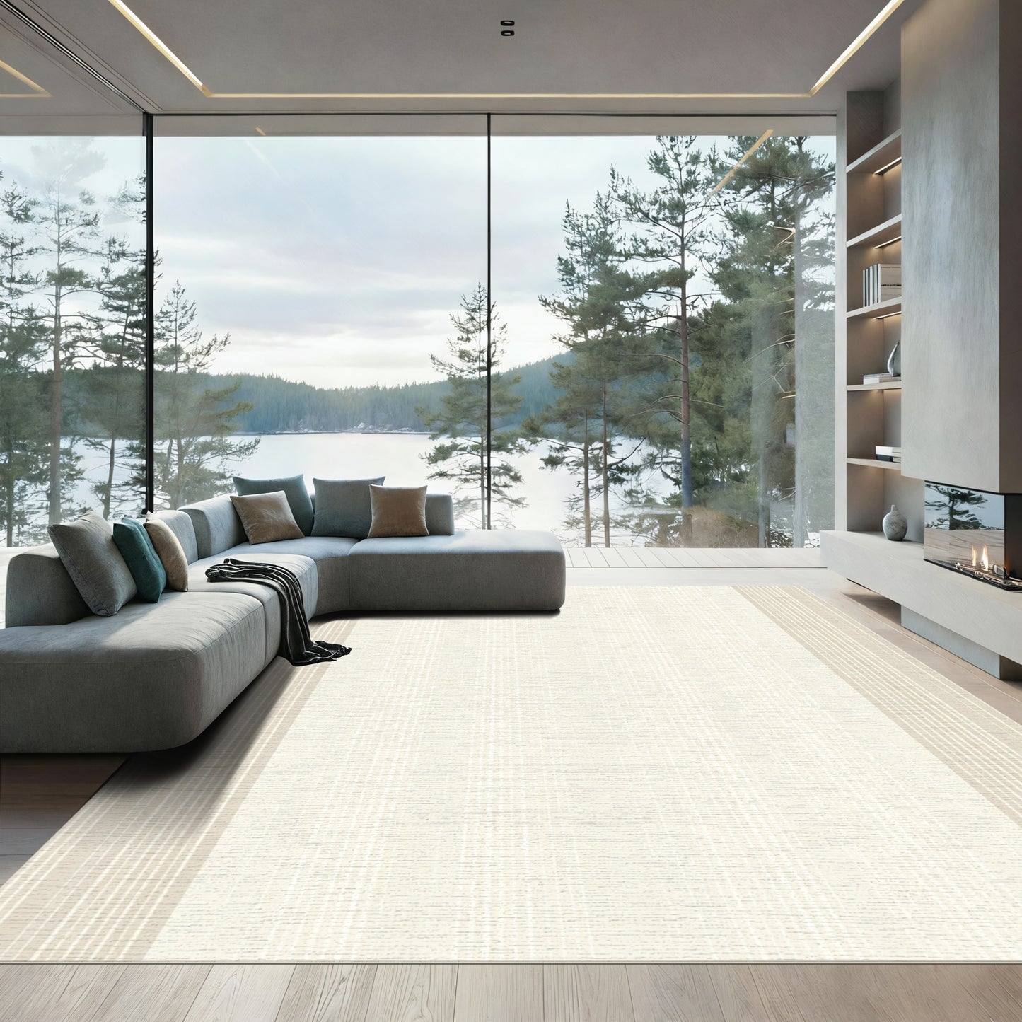 Subtle Cream Vertical Stripe Rug