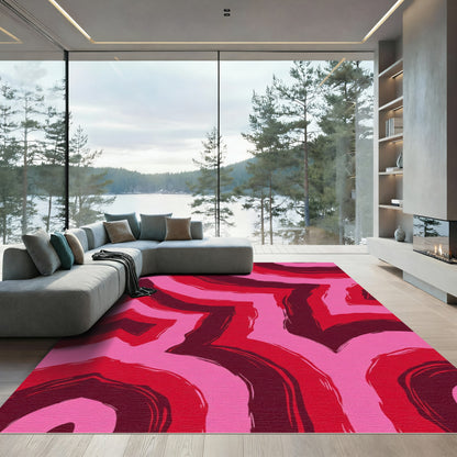 Crimson Pink Swirling Abstract Rug