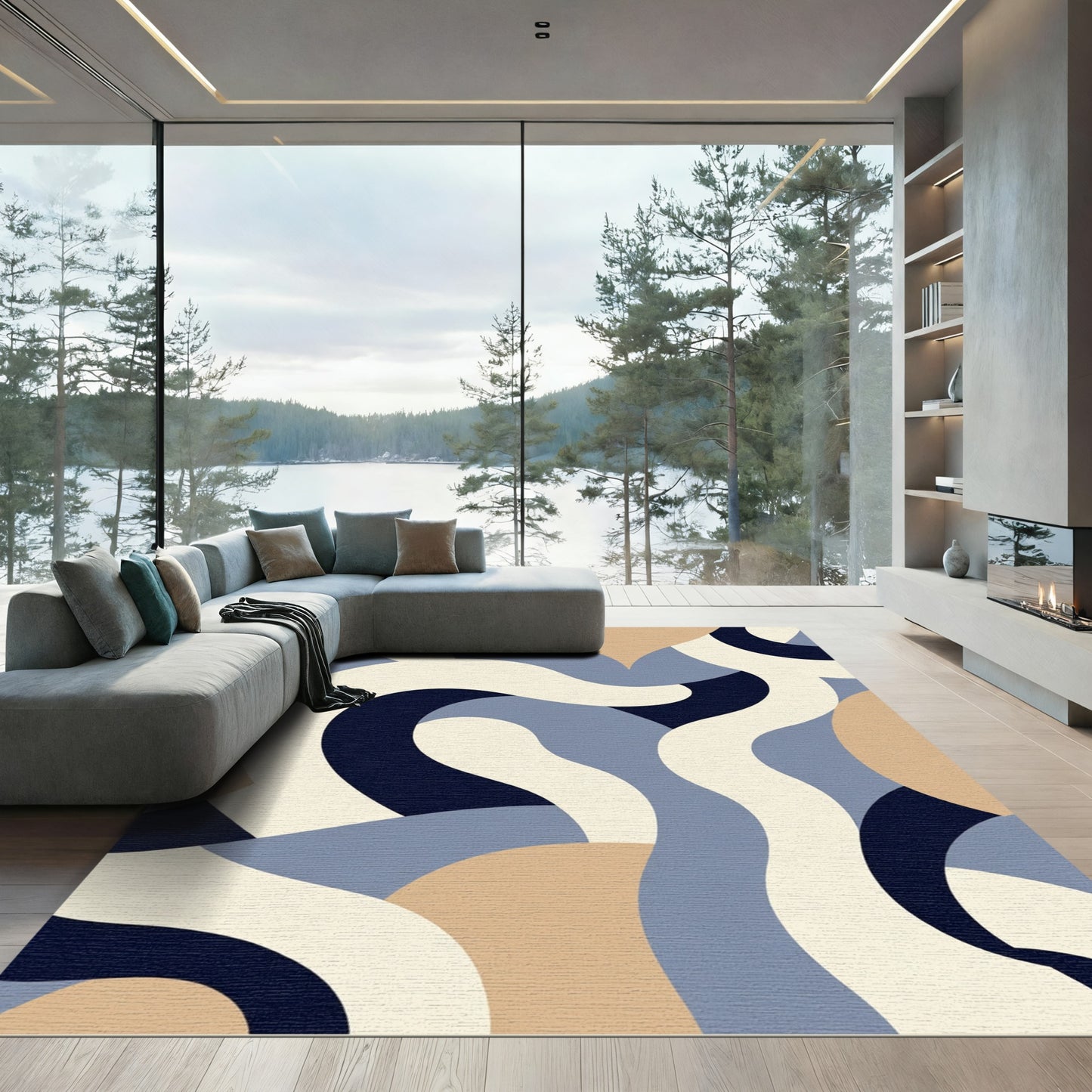 Navajo Blue Abstract Organic Flow Rug