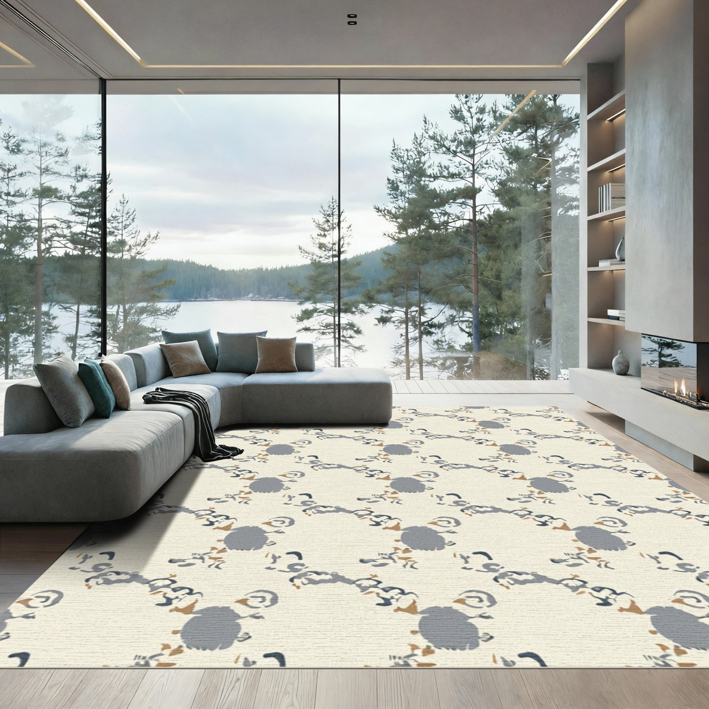 Neutral Gray Ochre Organic Chain Rug