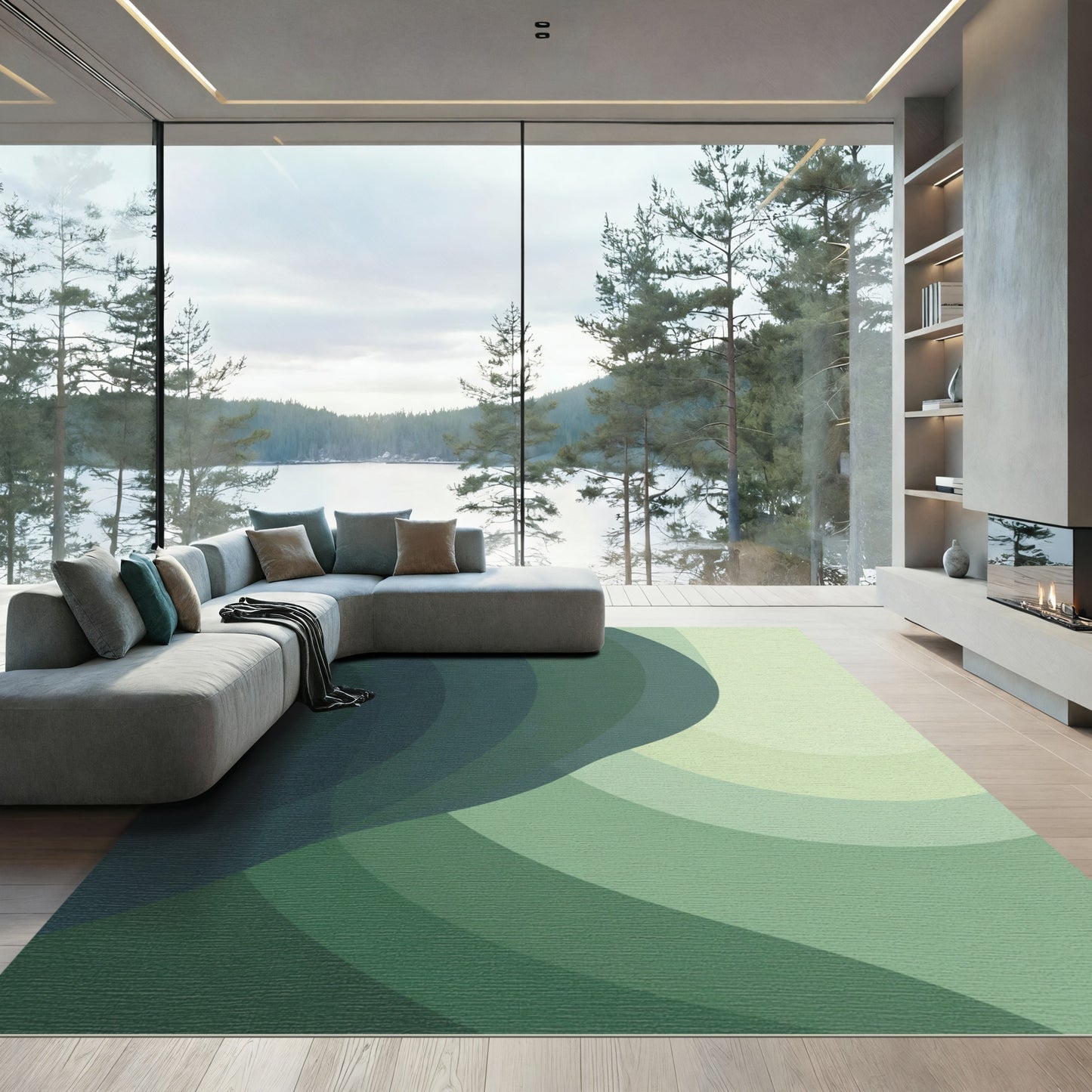 Deep Forest Green Gradual Wave Rug