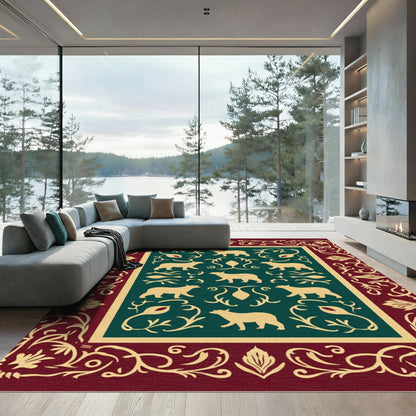 Regal Burgundy Bear Animal Medallion Rug