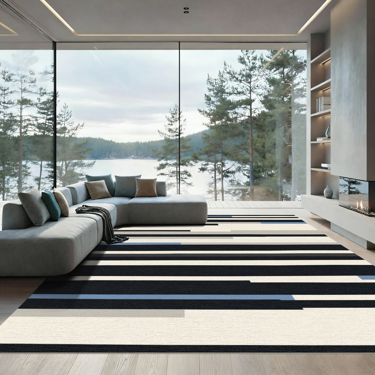 Modern Abstract Horizontal Stripe Rug