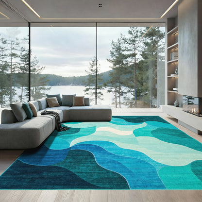 Teal Layered Waves Rug