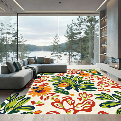 Bold Orange Abstract Floral Leaves Rug