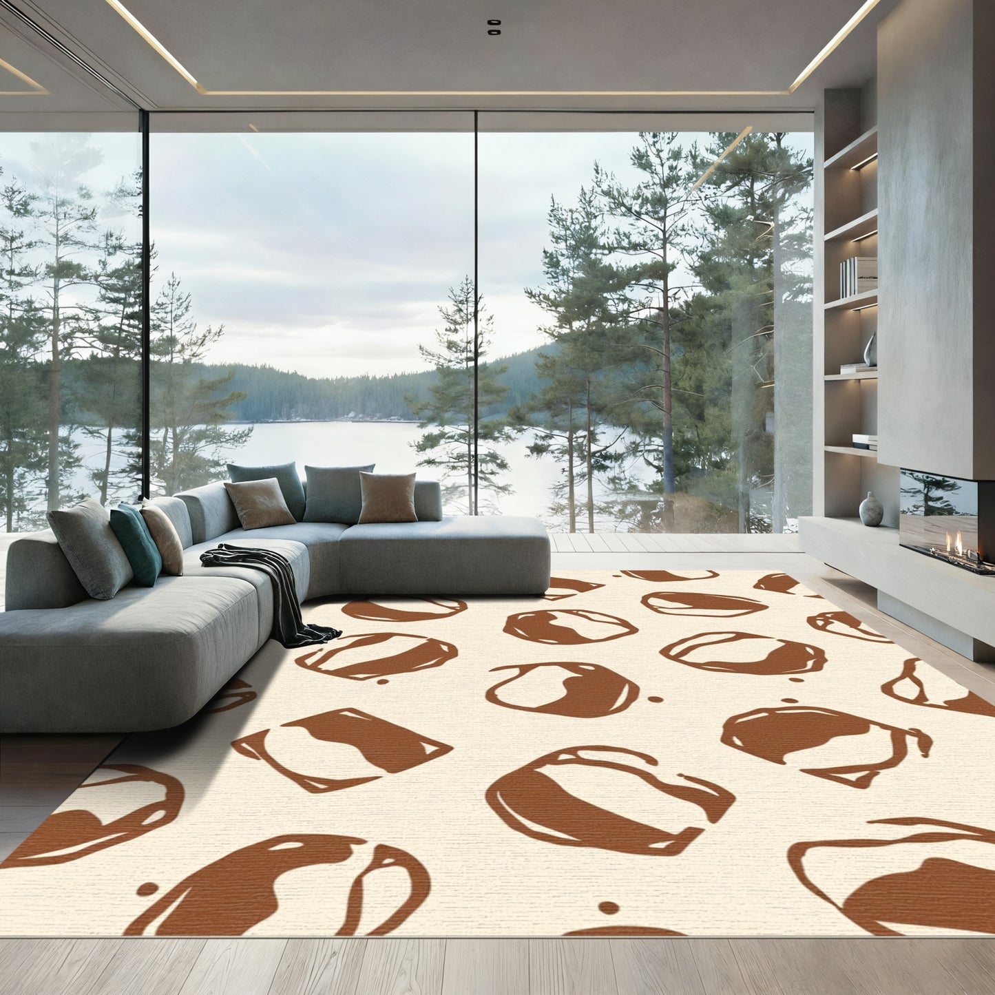 Brown Beige Abstract Organic Shapes Rug