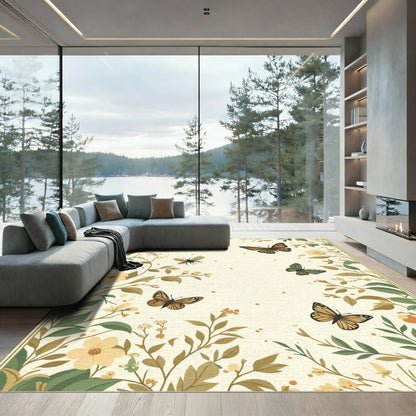 Yellow Floral Butterflies Garden Border Rug
