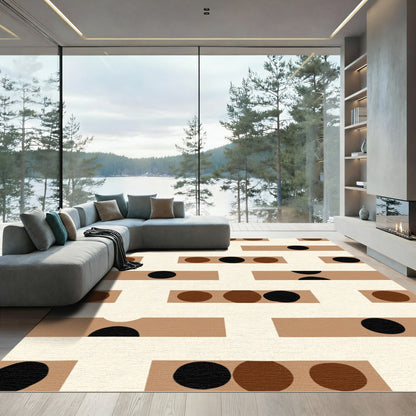 Brown Circles Geometric Stripes Rug