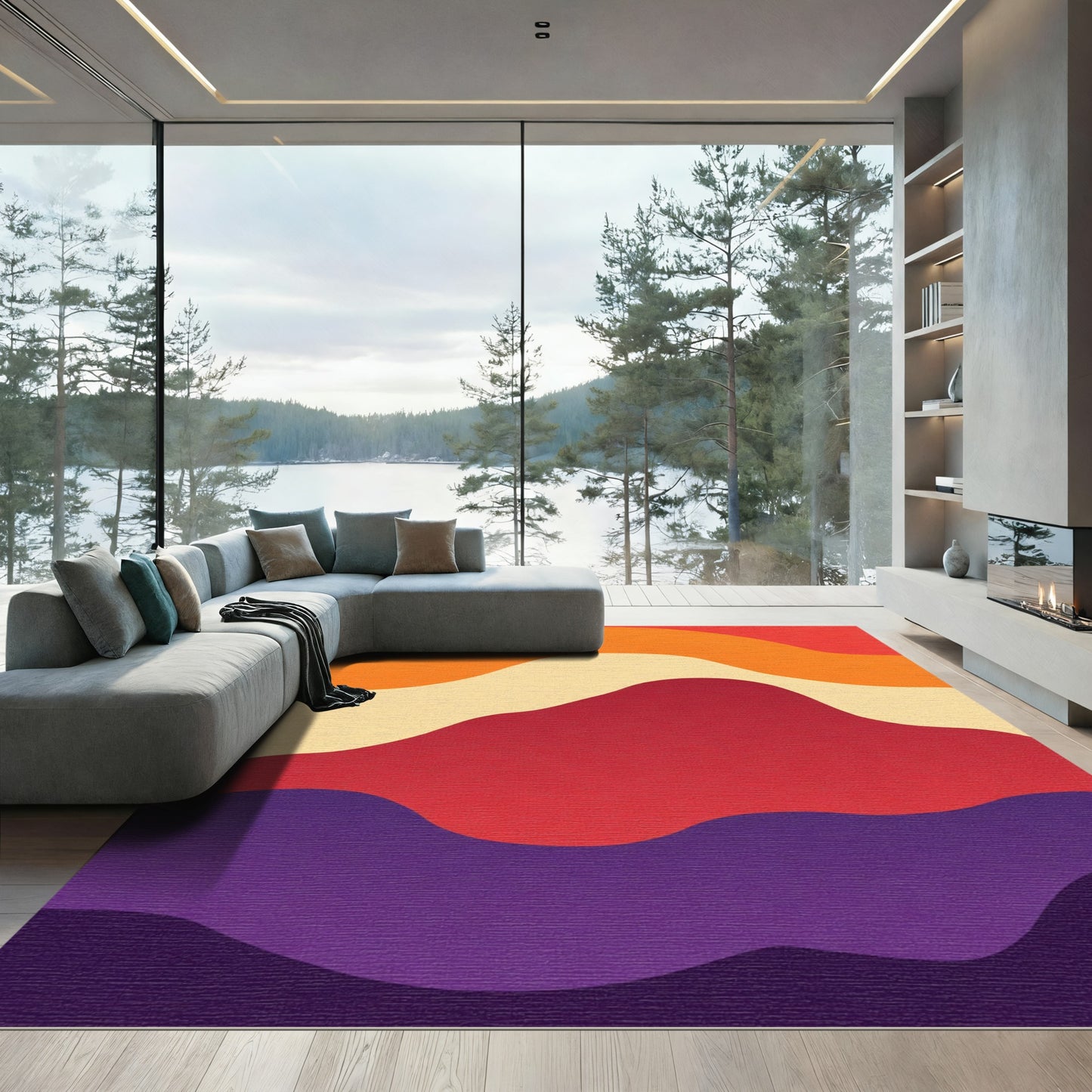 Warm Retro Wavy Layers Rug