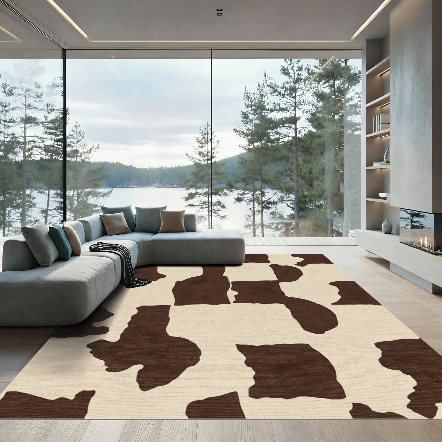 Brown Cream Abstract Cow Spots Rug