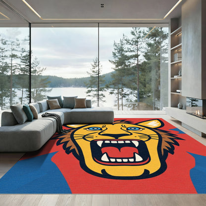 Bold Yellow Lion Red Blue Roar Rug
