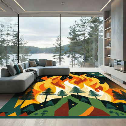 Fiery Woodland Night Scene Rug
