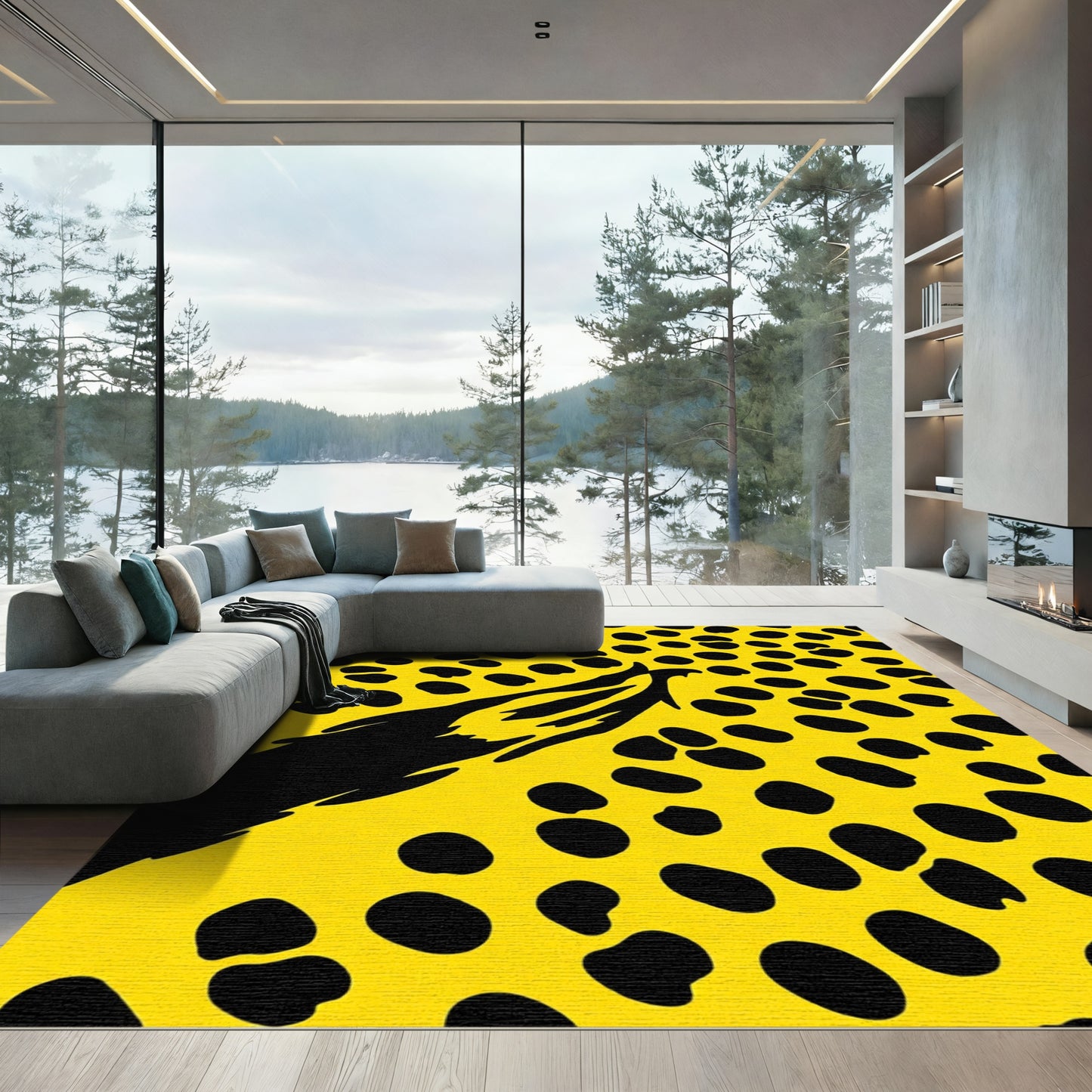 Bold Yellow Black Abstract Spots Rug