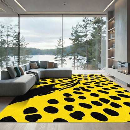 Bold Yellow Black Abstract Spots Rug