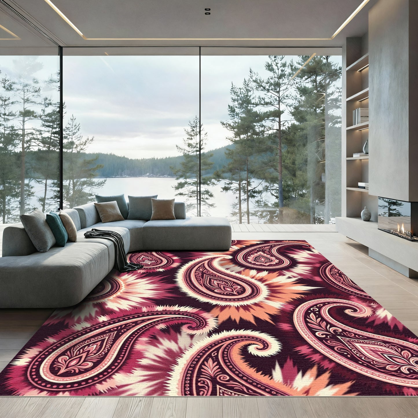 Crimson Paisley Bursting Starburst Medallion Rug