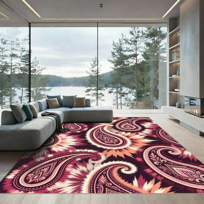 Crimson Paisley Bursting Starburst Medallion Rug