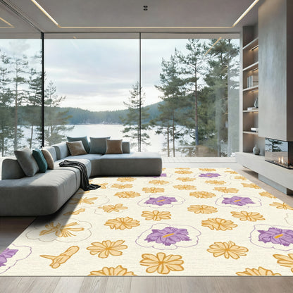 Cream Golden Purple Floral Scatter Rug