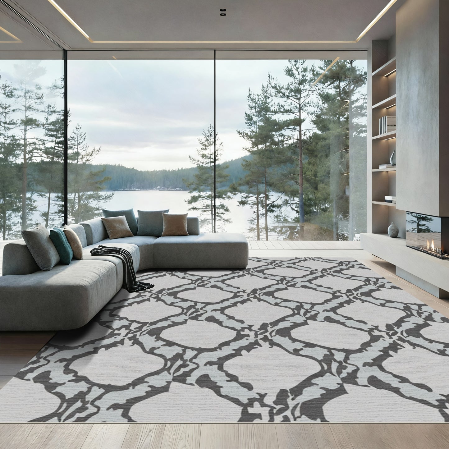 Gray Light Blue Camo Lattice Rug