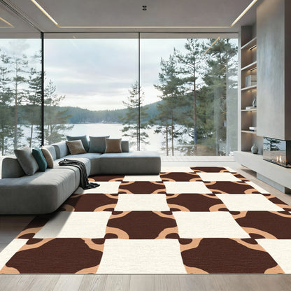 Brown Cream Checkered Organic Shapes Rug