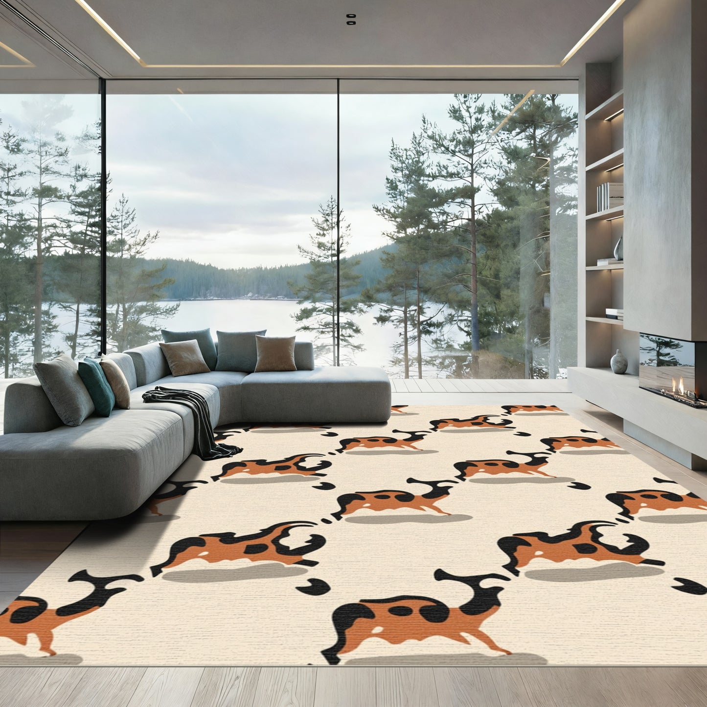 Orange Black Camel Abstract Kilim Pattern Rug