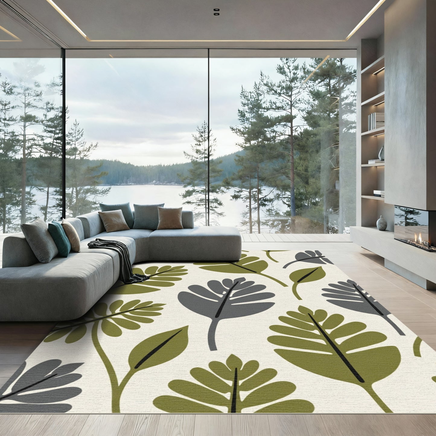Mid Century Modern Leafy Branches Rug