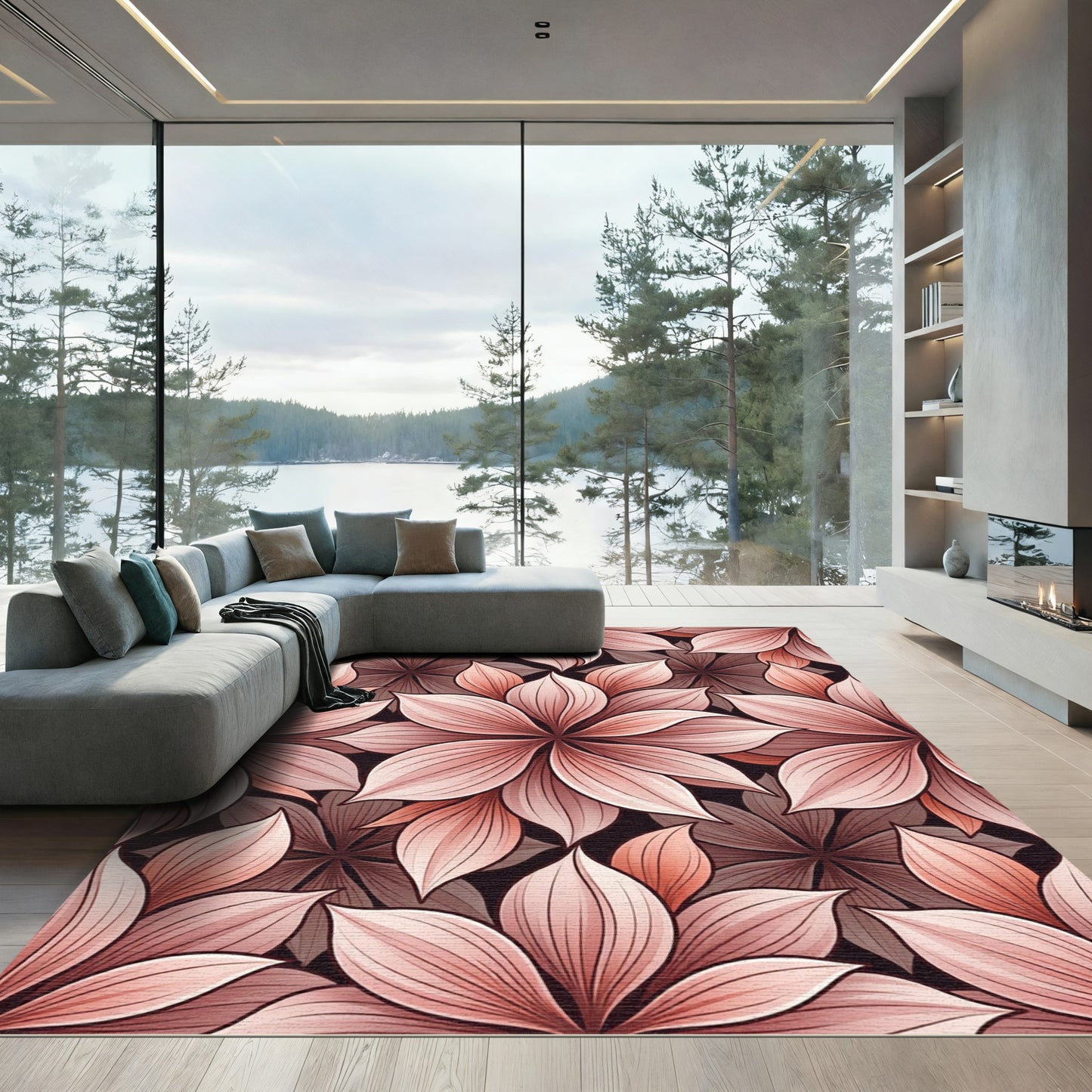 Dusty Rose Floral Petal Collage Rug