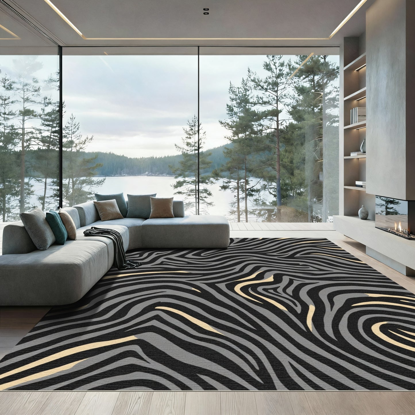 Gray and Gold Zebra Stripe Rug