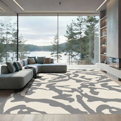 Cream Gray Organic Abstract Art Rug