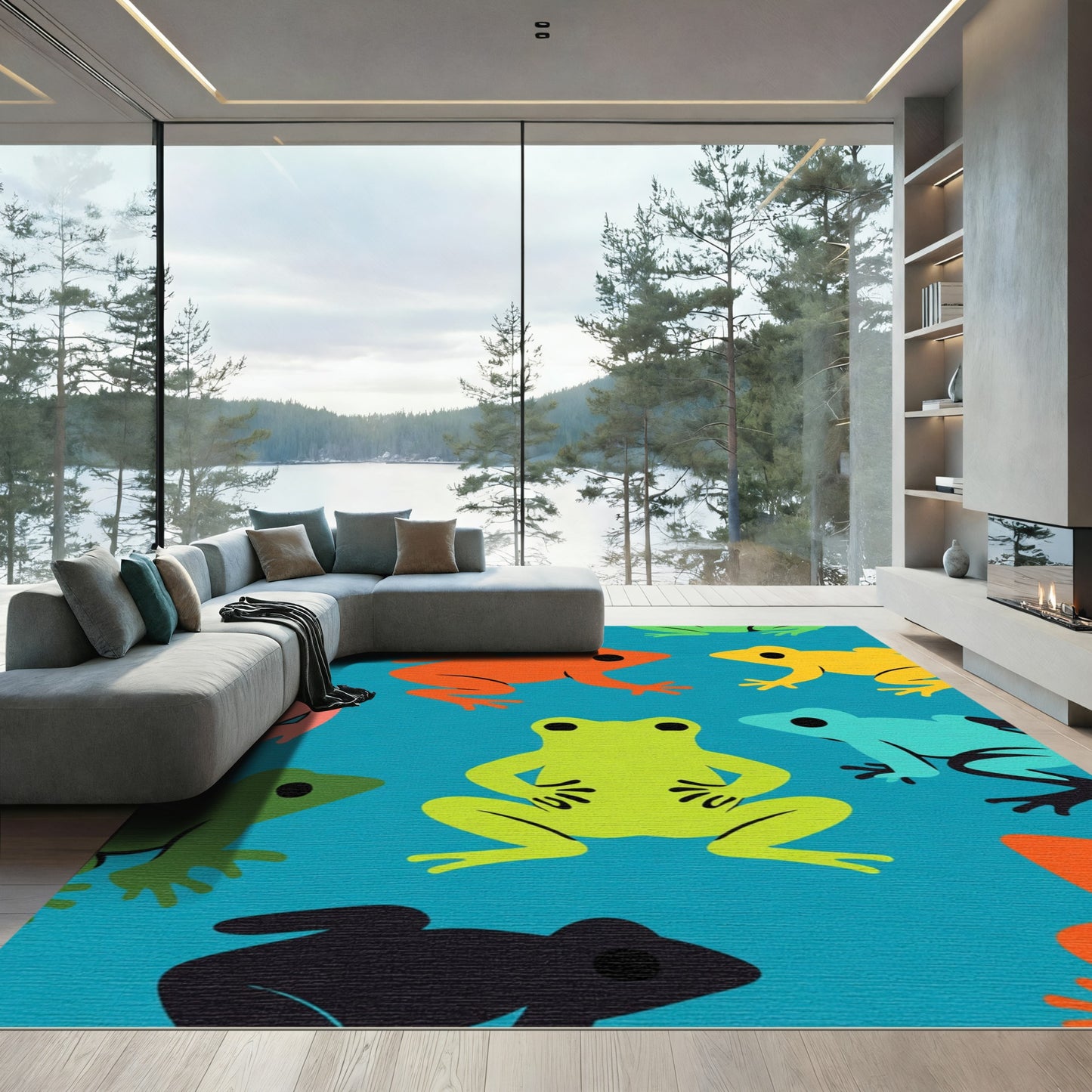 Playful Colorful Frogs Scattered Composition Rug