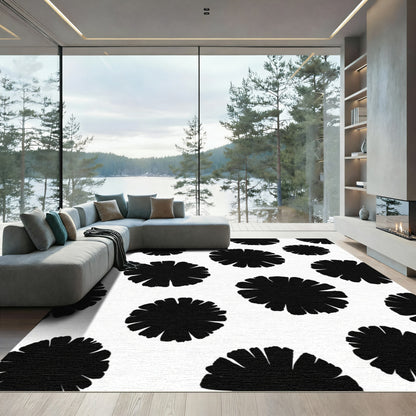Black Abstract Floral Scatter Rug