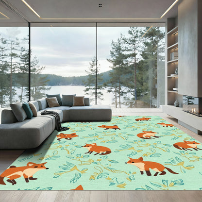 Cute Orange Fox Meadow Pattern Rug