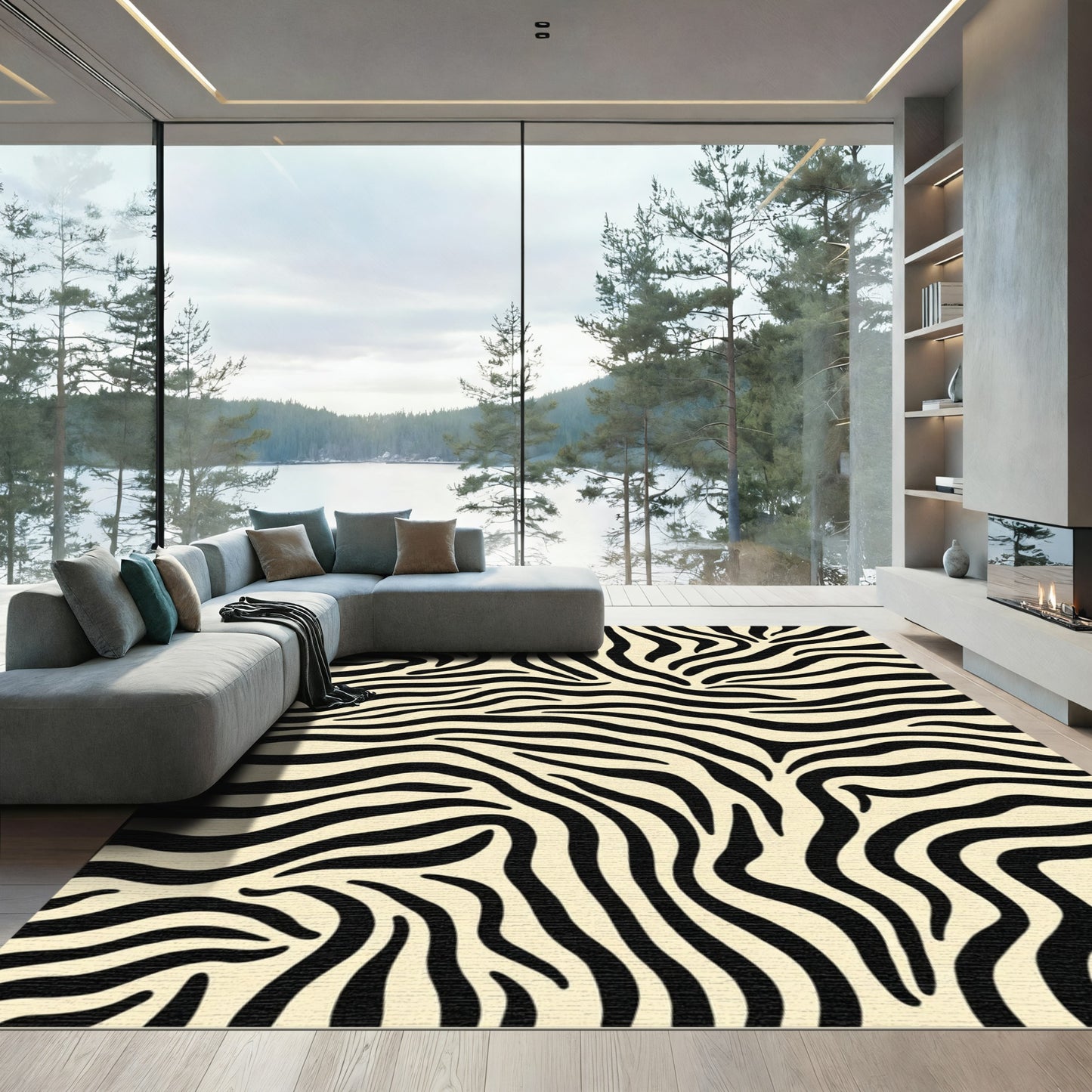 Cream Black Zebra Stripe Rug