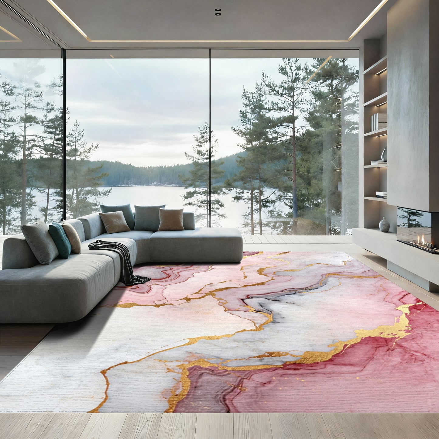 Fluid Rose Gold Marble Rug