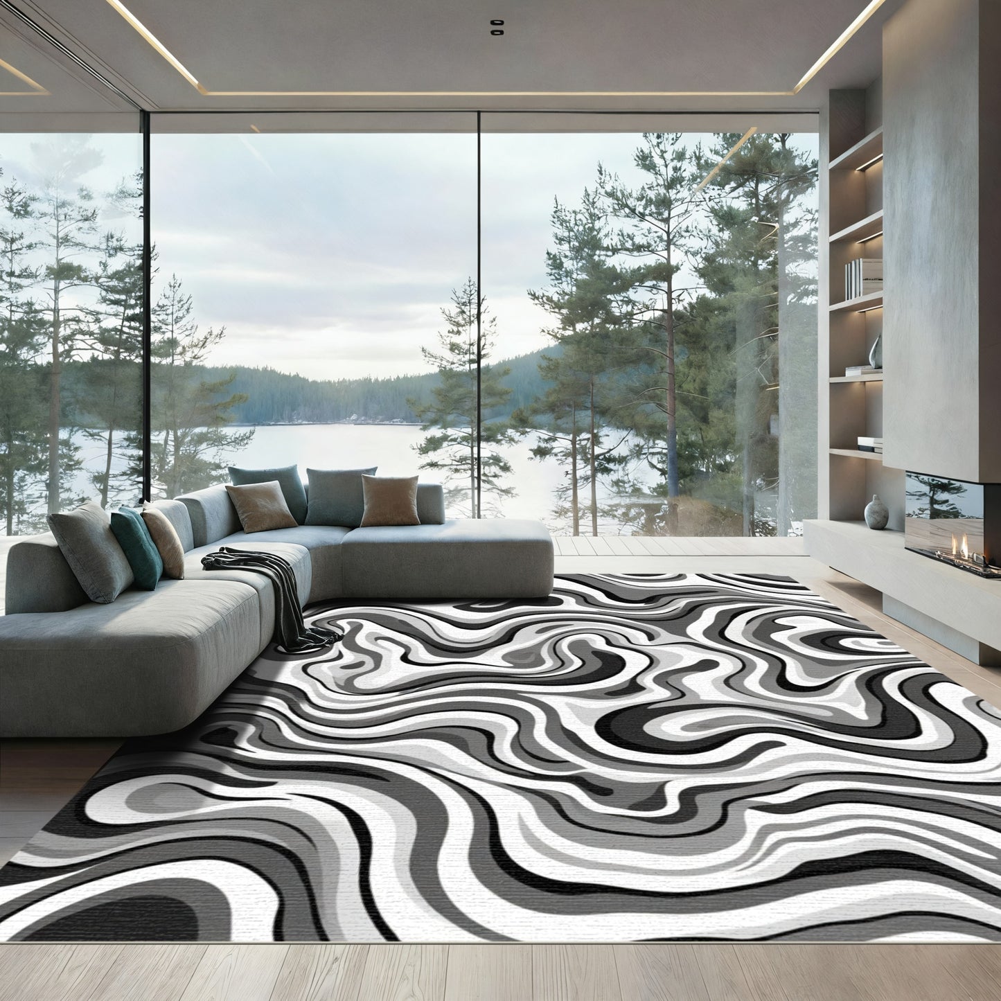 Monochromatic Swirl Abstract Waves Rug