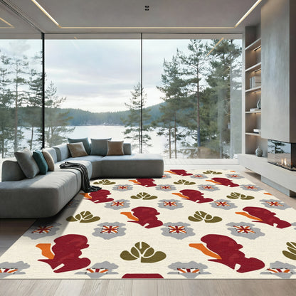 Crimson Leaf Emblem Arrangement Rug