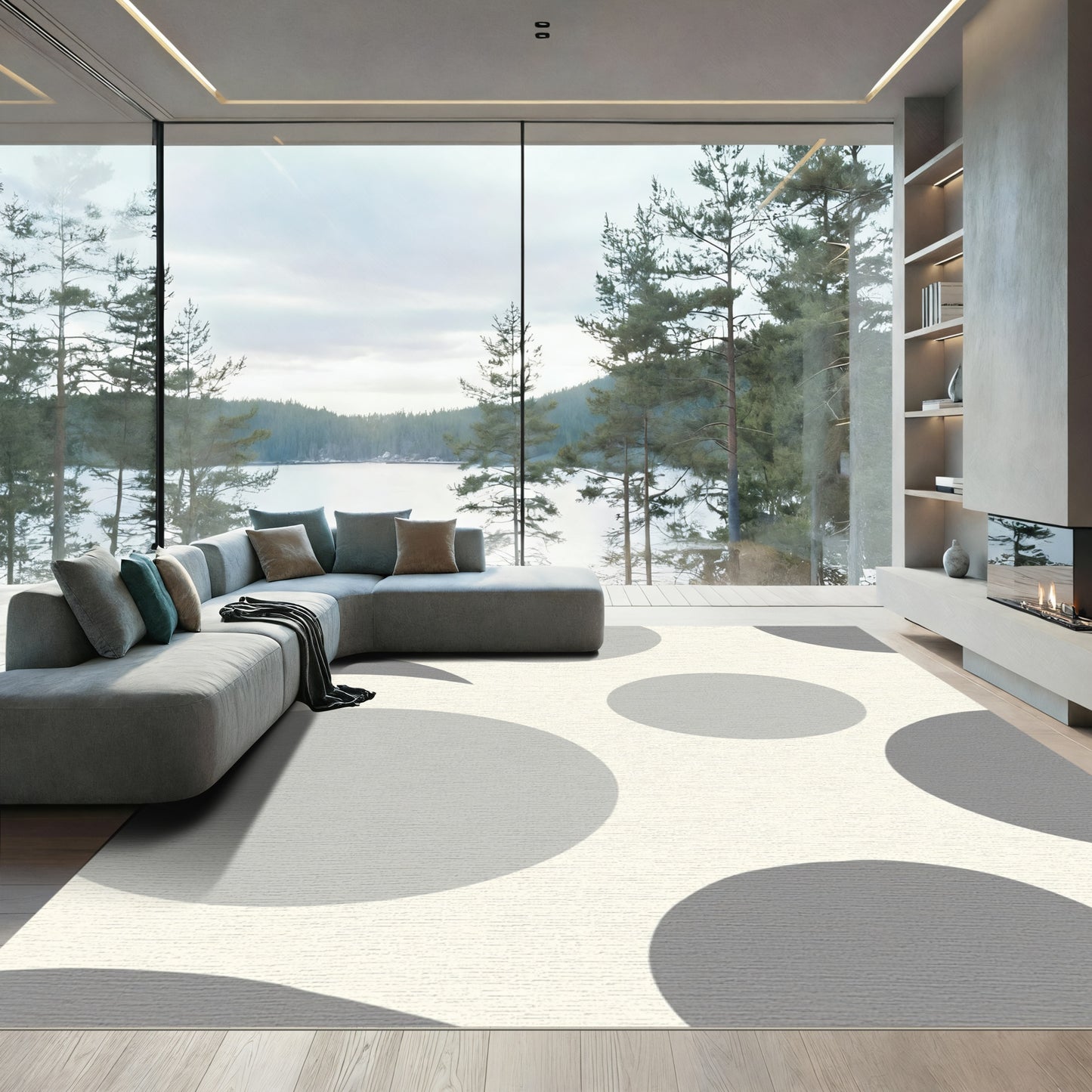Modern Gray Circle Composition Rug