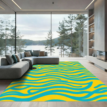 Bright Yellow Aqua Swirl Ocean Rug