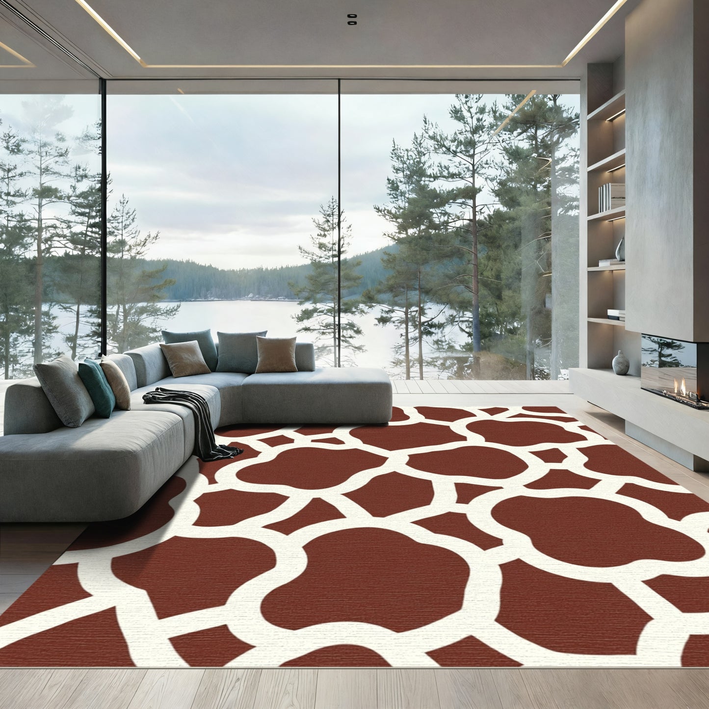 Brown White Giraffe Spot Rug