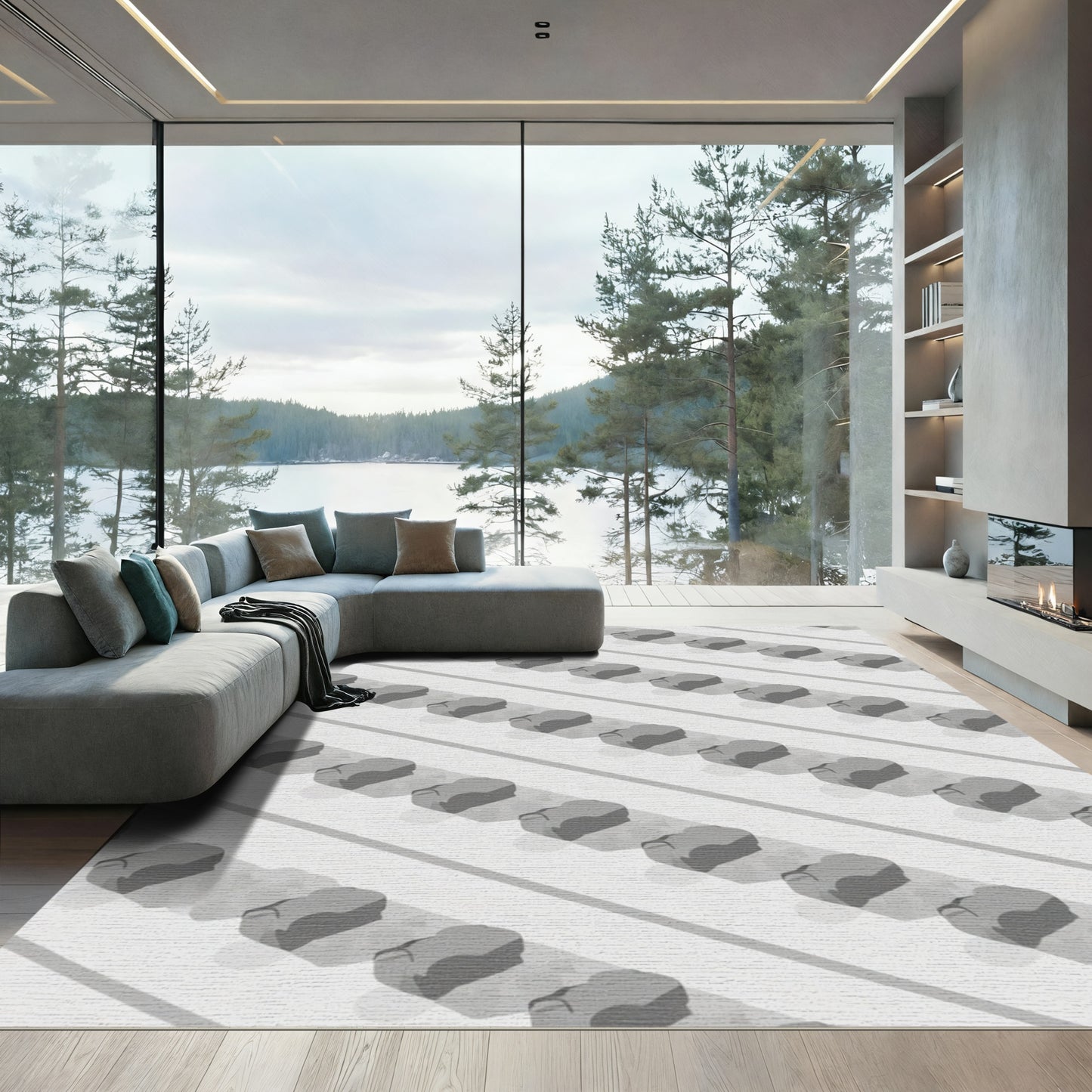 Gray Modern Cloud Stripe Rug