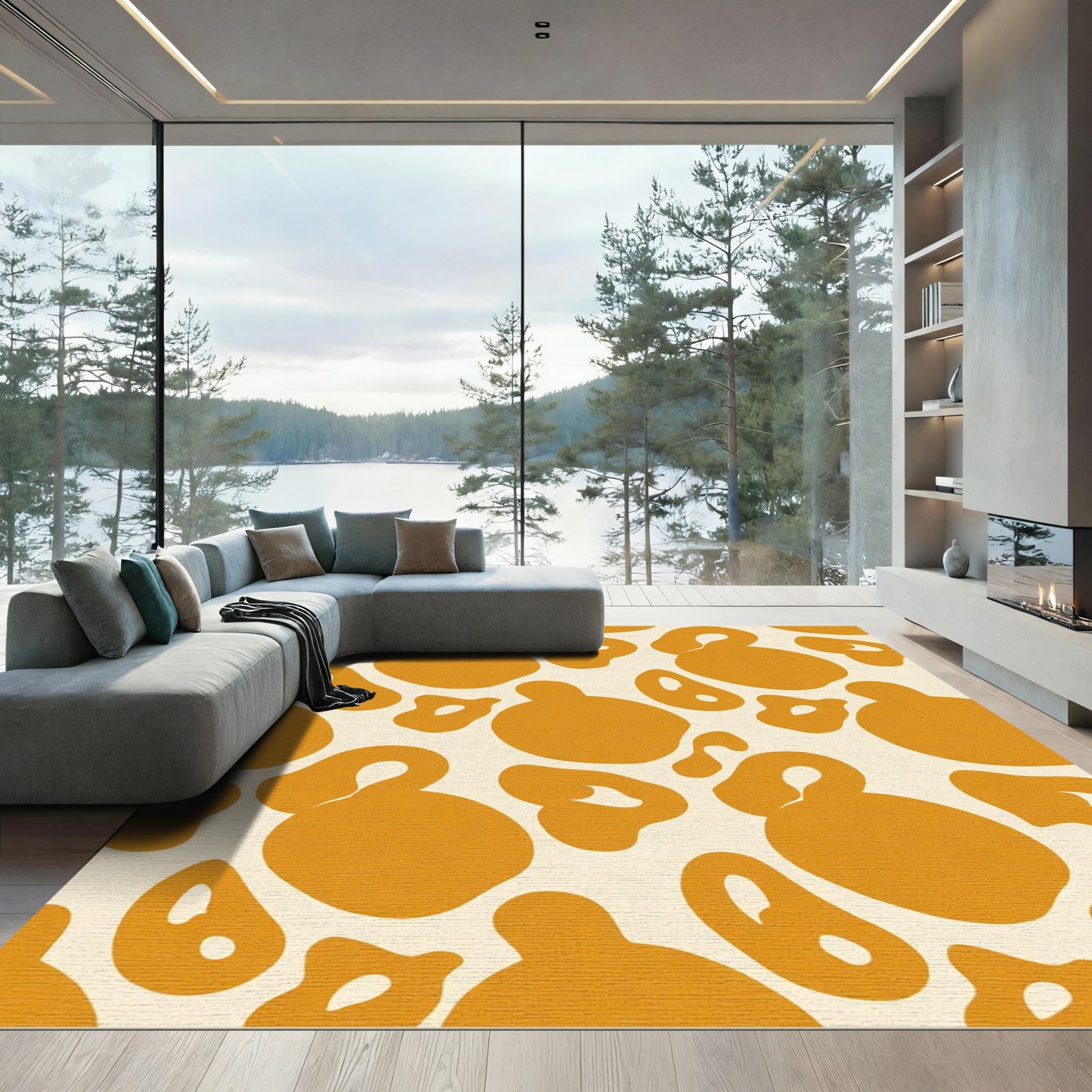 Amber Abstract Organic Shapes Rug