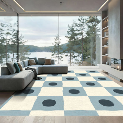 Soft Blue Checkerboard Dot Rug
