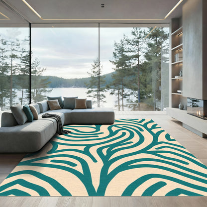 Teal Abstract Swirl Lines Rug