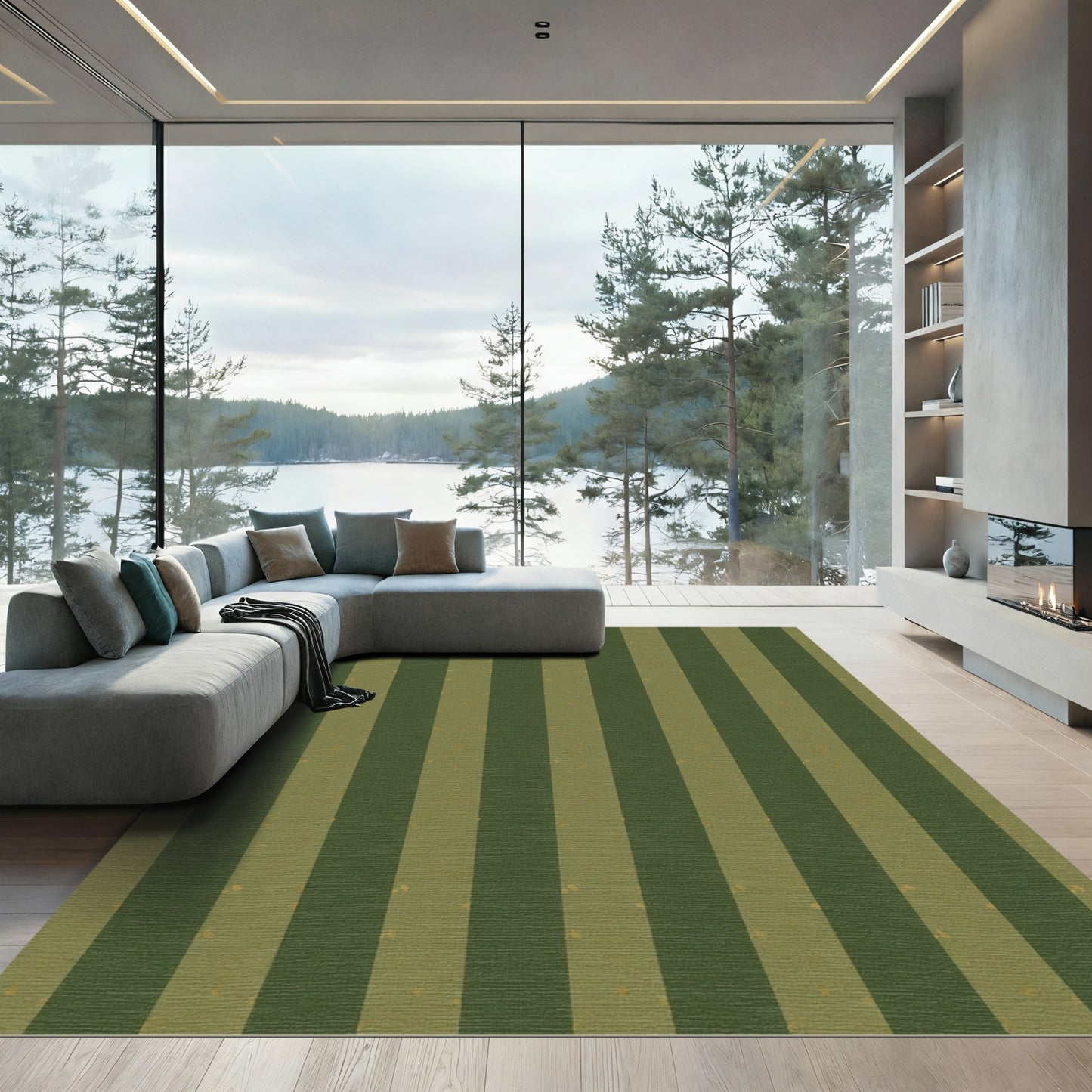 Earthy Green Stripe Texture Rug
