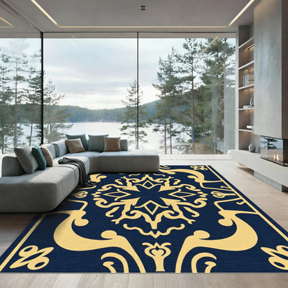Navy Gold Ornamental Medallion Rug