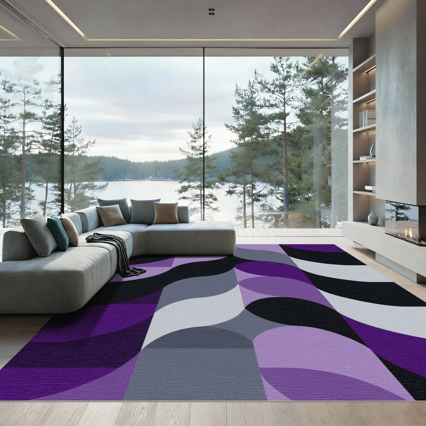 Purple and Gray Abstract Wave Rug