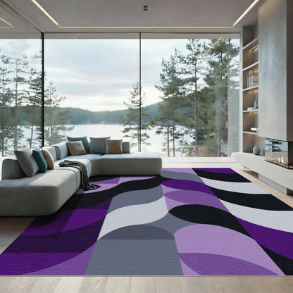 Purple and Gray Abstract Wave Rug