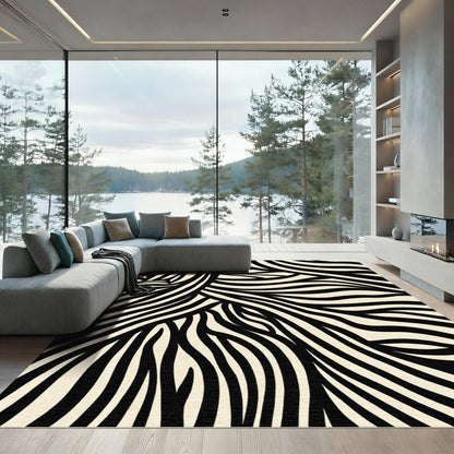 Abstract Black Cream Zebra Stripe Rug
