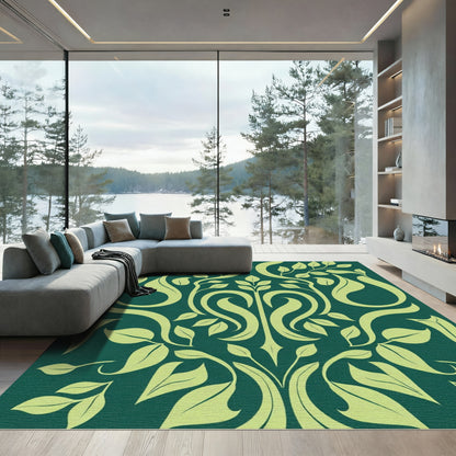 Emerald Green Botanical Scroll Rug